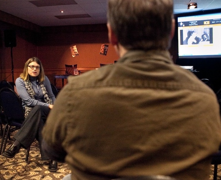 Erica Hargreave coaching a workshop participant.