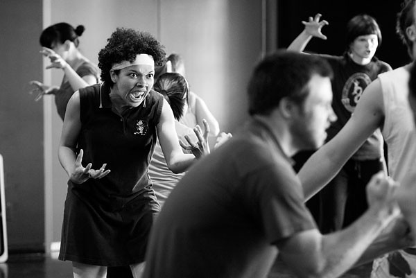 Acting students warming up.